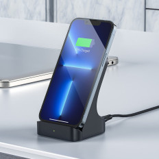 Bezdrôtová Qi 15W Indukčná nabíjačka + Stojan pre šedý telefón