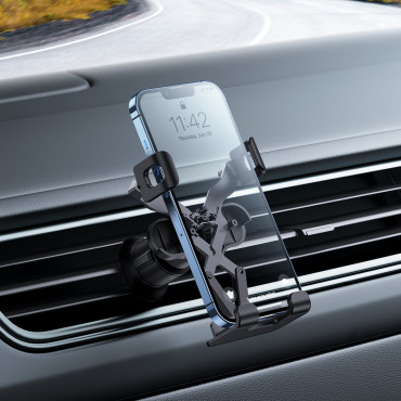 Gravitational car holder on a black-checkered telephone