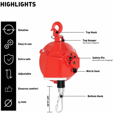 Balanser άνοιξη κυκλώματος για εργαλεία 15 - 22 kg 1,5 m