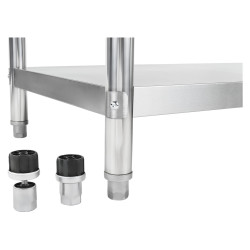 Mesa de cocina con superficie de trabajo de acero inoxidable con borde y estante inferior 200x60cm