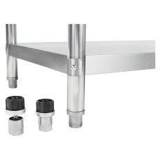 Mesa de cocina con superficie de trabajo de acero inoxidable con borde y estante inferior 200x60cm