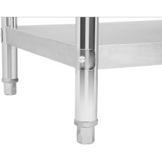 Tabela para bancada de aço inoxidável de cozinha com prateleira e prateleira inferior 200x60cm