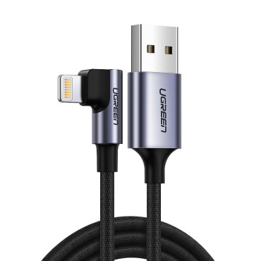 Vinklad kabelkabel för iPhone USB - Lightning MFI 2.4A 1M Svart