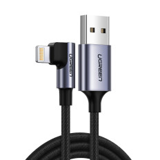 Vinklad kabelkabel för iPhone USB - Lightning MFI 2.4A 1M Svart