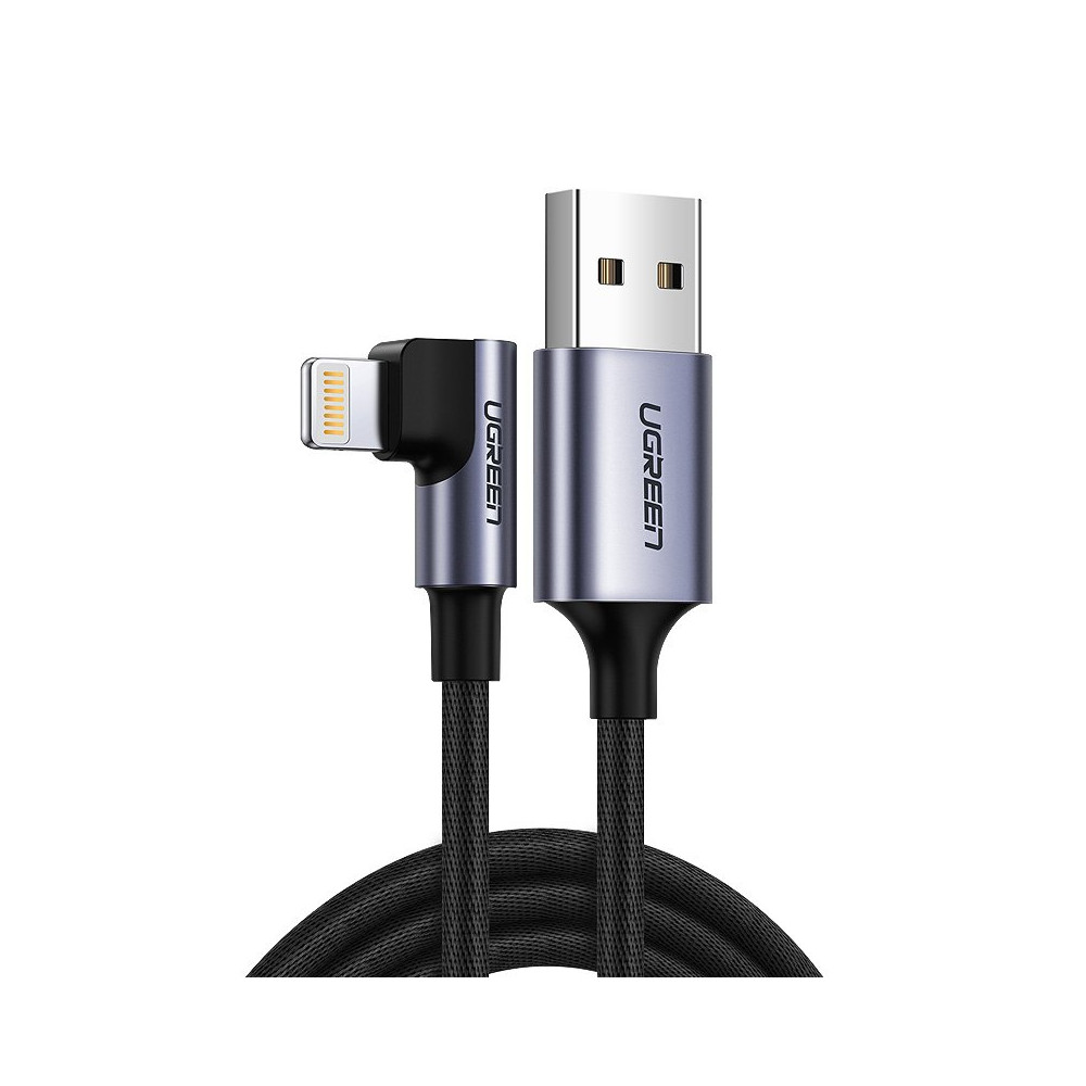 Vinklad kabelkabel för iPhone USB - Lightning MFI 2.4A 1M Svart
