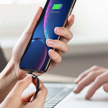 Vinklad kabelkabel för iPhone USB - Lightning MFI 2.4A 1M Svart