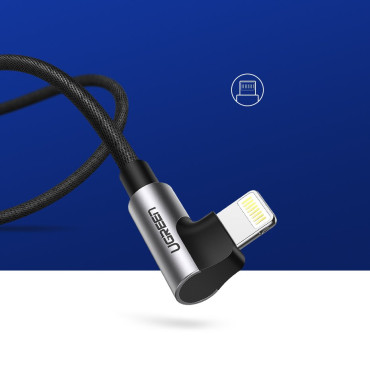 Vinklad kabelkabel för iPhone USB - Lightning MFI 2.4A 1M Svart