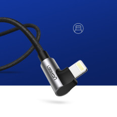 Vinklad kabelkabel för iPhone USB - Lightning MFI 2.4A 1M Svart