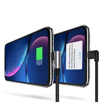 Vinklad kabelkabel för iPhone USB - Lightning MFI 2.4A 1M Svart