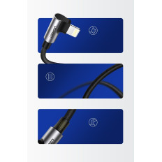 Vinklad kabelkabel för iPhone USB - Lightning MFI 2.4A 1M Svart