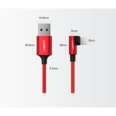 Vinklad kabelkabel för iPhone USB - Lightning MFI 2.4A 1M Svart