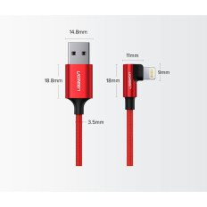 Vinklad kabelkabel för iPhone USB - Lightning MFI 2.4A 1M Svart