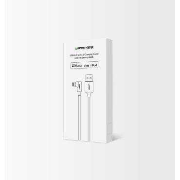 Vinklad kabelkabel för iPhone USB - Lightning MFI 2.4A 1M Svart