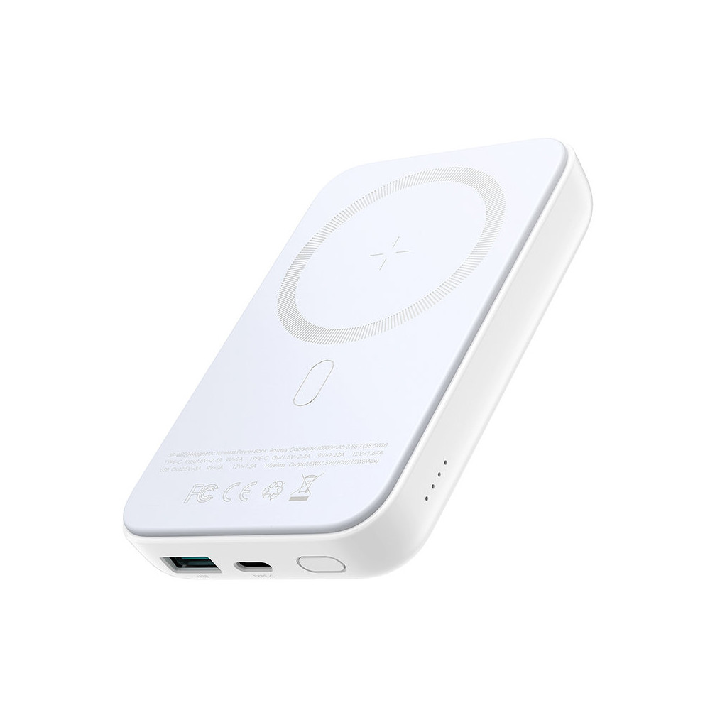 MINI POWER BANK 10000MAH Magnētiskais ar iekrāvēju QC PD USB USB-C White