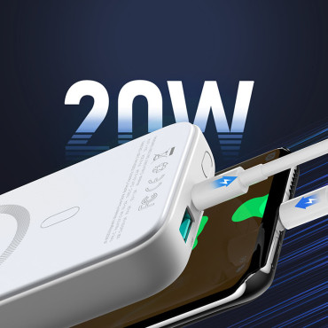 MINI POWER BANK 10000MAH Magnētiskais ar iekrāvēju QC PD USB USB-C White