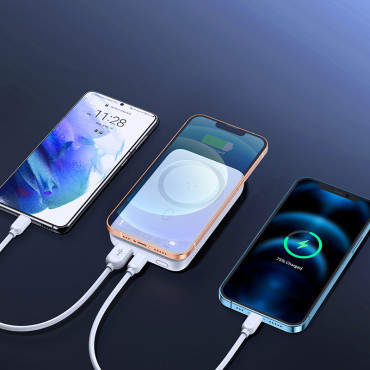 MINI POWER BANK 10000MAH Magnētiskais ar iekrāvēju QC PD USB USB-C White