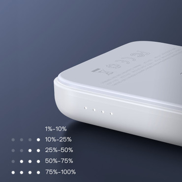 MINI POWER BANK 10000MAH Magnētiskais ar iekrāvēju QC PD USB USB-C White