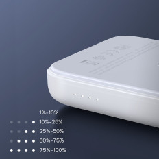 MINI POWER BANK 10000MAH Magnētiskais ar iekrāvēju QC PD USB USB-C White