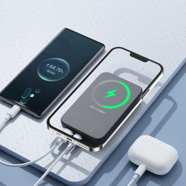 MINI POWER BANK 10000MAH Magnētiskais ar iekrāvēju QC PD USB USB-C Black