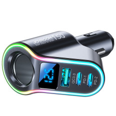 4IN1 Fast USB-A 2x Chargeur de voiture noir USB-C PD 150W