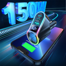 4in1 USB-A 2x USB-C PD 150W Carregador de carro preto