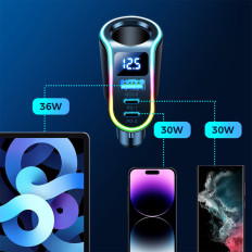 4in1 USB-A 2x USB-C PD 150W Carregador de carro preto