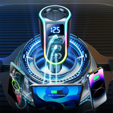 4IN1 Fast USB-A 2x Chargeur de voiture noir USB-C PD 150W