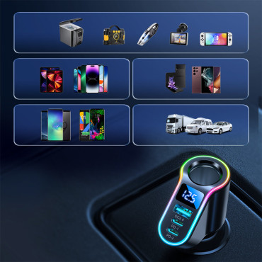 4in1 Γρήγορη USB-A 2x USB-C PD BLACK CAR WAR