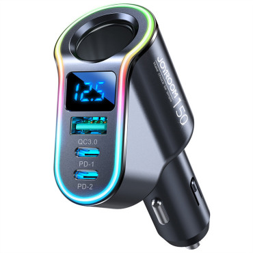 4In1 Fast USB-A 2X USB-C PD 150W melnā automašīnas lādētājs
