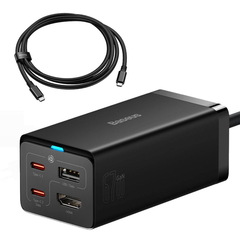 2in1 Gan5 Pro + Hub Carregador HDMI Converter 4K 2x USB-C USB-A Black