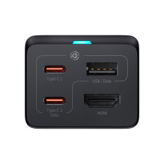 2in1 Gan5 Pro + Hub Carregador HDMI Converter 4K 2x USB-C USB-A Black