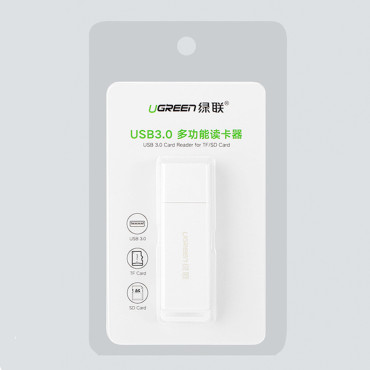Lector de tarjetas de memoria TF SD bajo USB 3.0 blanco