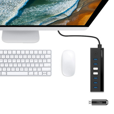 7W1 HUB-distributör USB-A-adapter upp till 7X USB-A 5GB / s svart