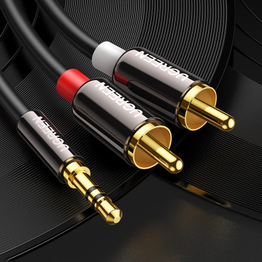 Kabeļu audio kabelis 3,5 mm mini jack - 2rca 1.5m Black