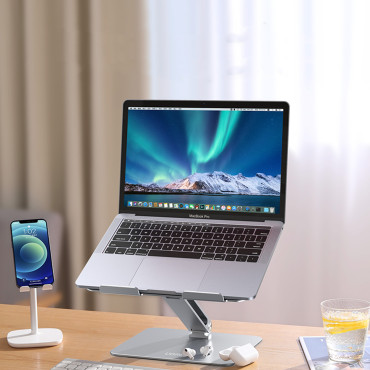 Ställ Folding Tablet Laptop Tablet för stående arbetsilver