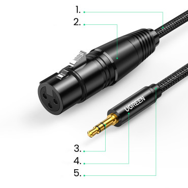 Ljudkabelkabel 3.5mm Mini Jack (Man) - XLR (Kvinna) 1m Svart