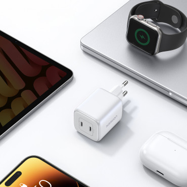 Snabb Gan 2x USB-C 45W QC PD Vit