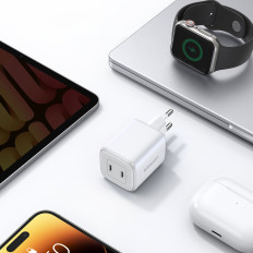 Snabb Gan 2x USB-C 45W QC PD Vit