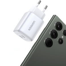 Snabb Gan 2x USB-C 45W QC PD Vit