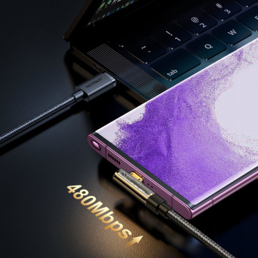 Γωνιακό καλώδιο USB-C για γρήγορη φόρτιση και μεταφορά δεδομένων 100W 1.2m μαύρο