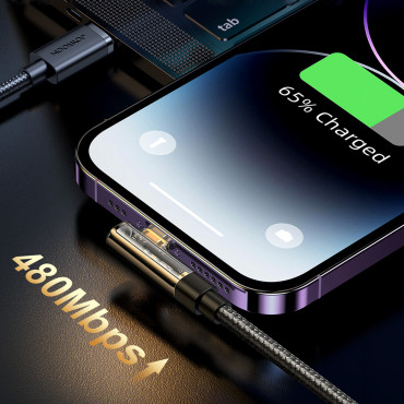 Stūra iPhone Zibens kabelis - USB uzlādes un datu pārraides 2.4a 1.2m Black