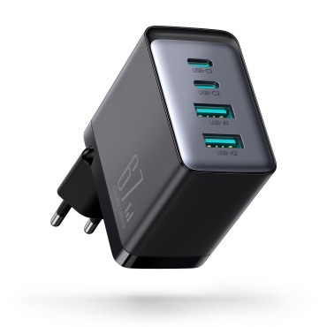 Gan 67W 2x USB 2x USB-C + USB-C kabelski polnilnik 1.2m Črna