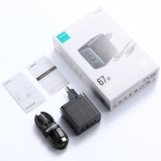 GAN 67W 2X USB 2X USB-C + USB-C Kabel oplader 1.2m sort