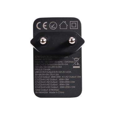 GAN 67W 2x USB 2x USB-C + USB-C kabelladdare 1.2m svart