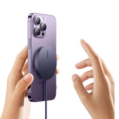 Vienkāršs magnētiskais magnētiskais lādētājs vienkāršs MagSafe Qi 15W violets