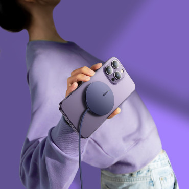 Vienkāršs magnētiskais magnētiskais lādētājs vienkāršs MagSafe Qi 15W violets