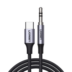 Cabo de áudio de cabo no slot USB-C - Mini Jack 3.5mm 1m cinza
