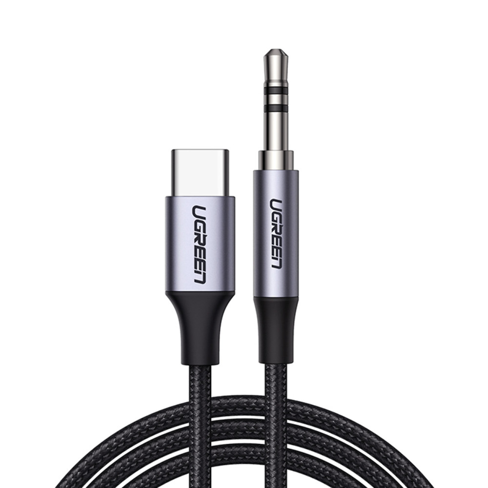Cabo de áudio de cabo no slot USB-C - Mini Jack 3.5mm 1m cinza