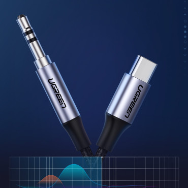 Cabo de áudio de cabo no slot USB-C - Mini Jack 3.5mm 1m cinza