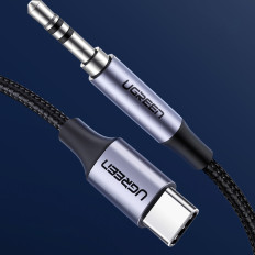 Cabo de áudio de cabo no slot USB-C - Mini Jack 3.5mm 1m cinza